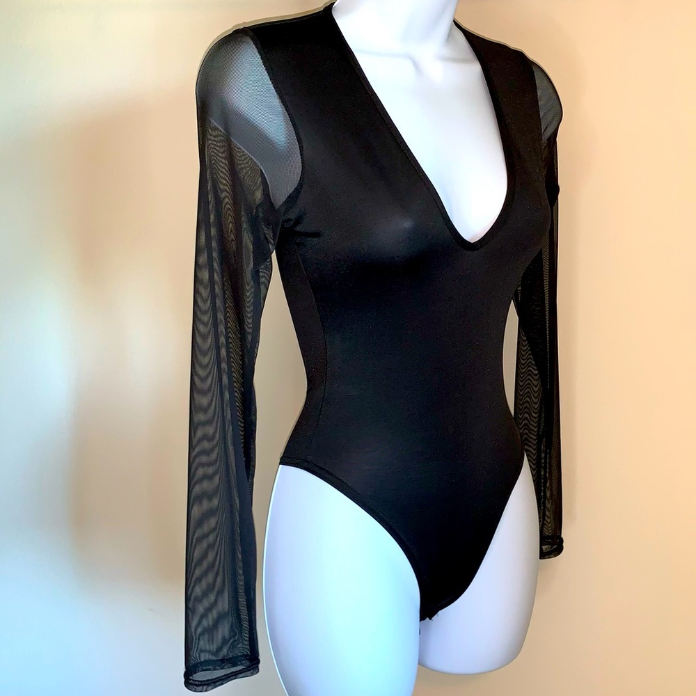 Sheer Goes Nothing Mesh Plunge Bodysuit NWT